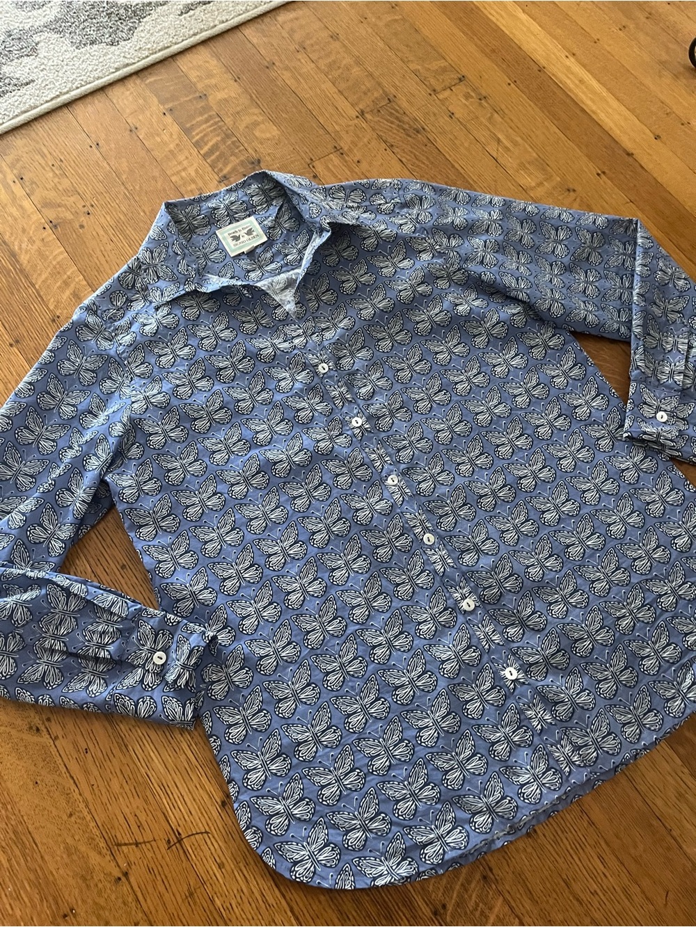 Sigrid Olsen Blue Butterfly Jacquard Button-Down Shirt - Picture 7 of 12